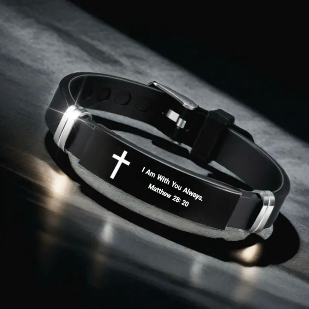 Unisex Scripture Bracelet Adjustable Black Silicone Band